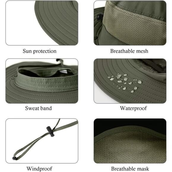 3 Pack Mens Outdoor Wide Brim Fishing Hat,UPF 50+ Sun Protection Cap - Picture 5 of 8